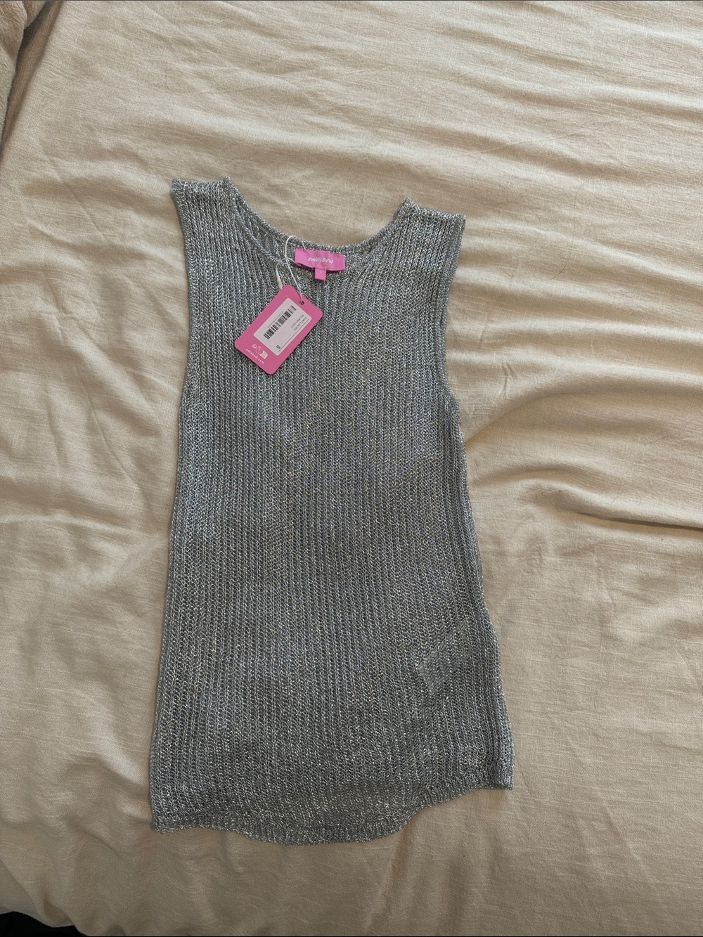 Edikted Metallic Silver Ribbed Tank Top